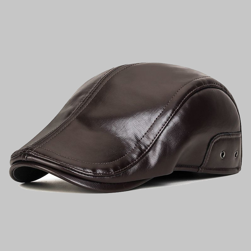 Invierno nuevo sombrero de avance para hombres al aire libre frío caliente y gorra de cuero de lana para hombres con protector de orejas incorporado puede valgarse