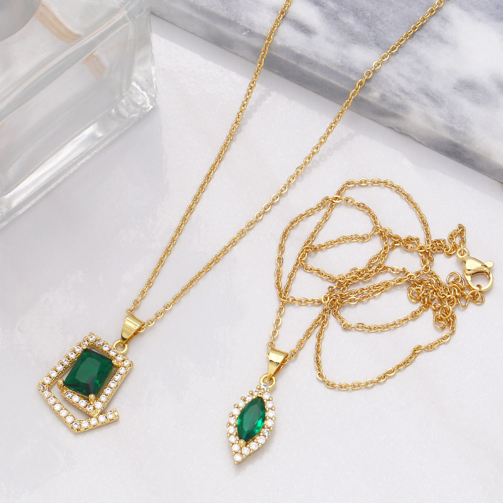 Fashion Emerald Crystal Zircon Geometric Pendant Clavicle Chain Copper Necklace display picture 4