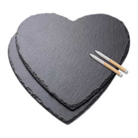 跨境直供厂家批发心形黑色天然板岩餐盘岩石餐垫页岩杯垫可UV图案