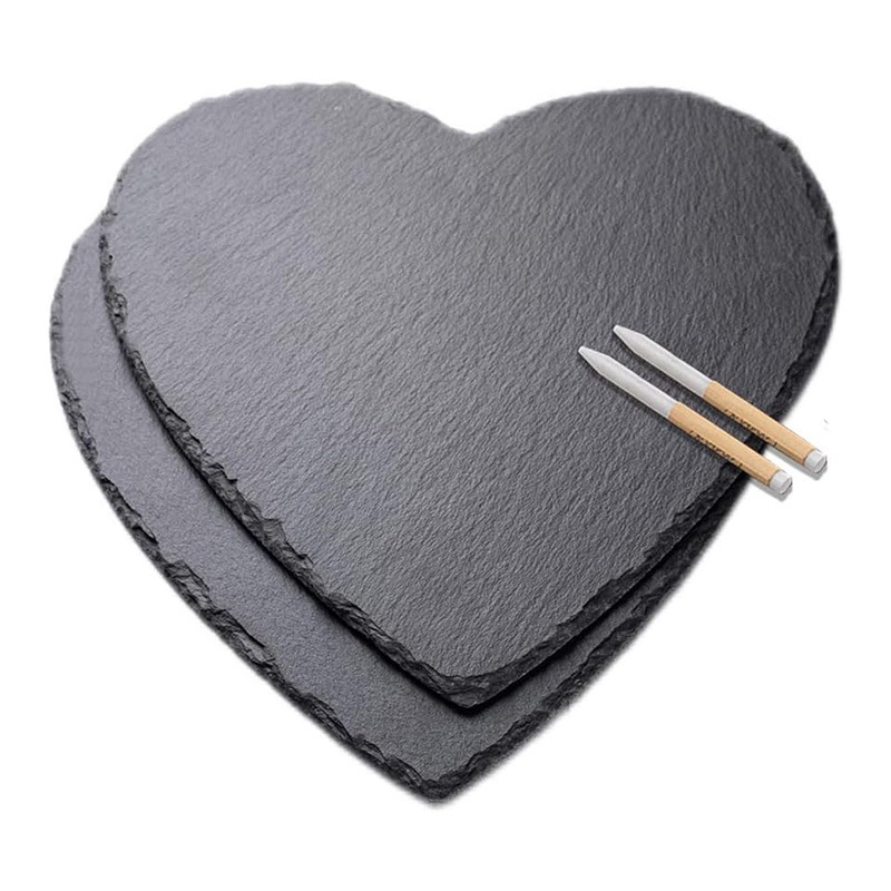Cross-border direct supply factory wholesale heart-shaped black natural slate dinner plate rock placemat shale coaster UV pattern Cross-border direct supply factory wholesale heart-shaped black natural slate dinner plate rock placemat shale coaster UV pattern