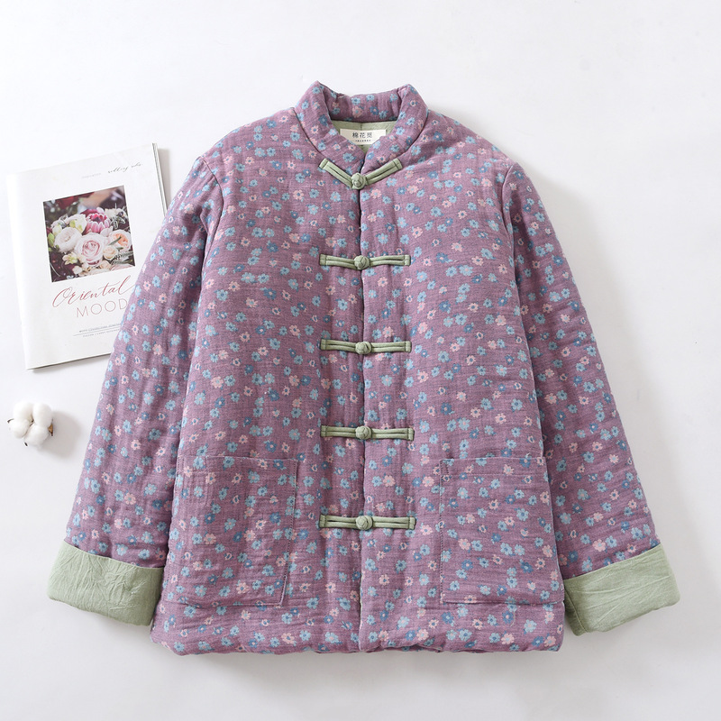659 Winter New Double-Layer Floral Handmade Cotton Jacket for Women and Elderly, Thickened Small Cotton Coat
