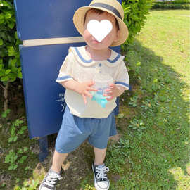 男童夏装娃娃领Polo衫五分裤两件套2023新款中小童薄款韩版套装潮