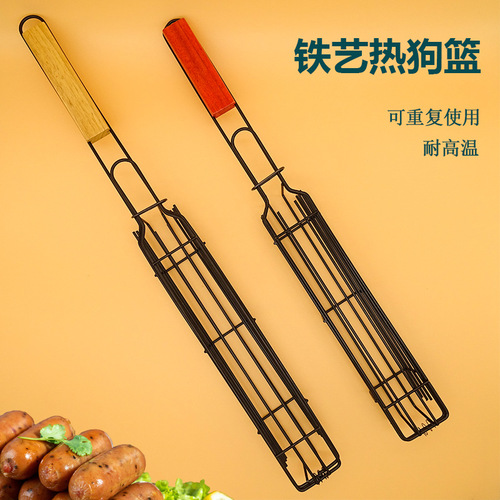 BBQ Grilling Supplies Non-stick Grilling Mesh Sausage Grilling Basket Skewer Grilling Tongs Grilling Mesh Grilling Rack 43CM Long