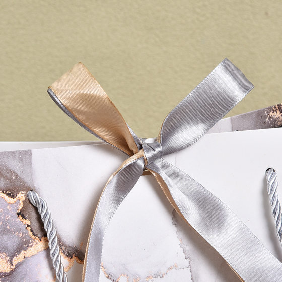 Cross-border Marble Pattern Gift Bag High-grade Handbag Thickened Shopping Packaging Bag Bronzing with Ribbon Paper Bag