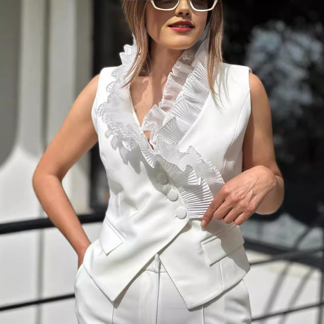 Damenbekleidung Frühjahr und Sommer neue Mode ärmellose Hosenanzug lässige Taschenweste zweiteiliger Anzug für Frauen_voghion.com