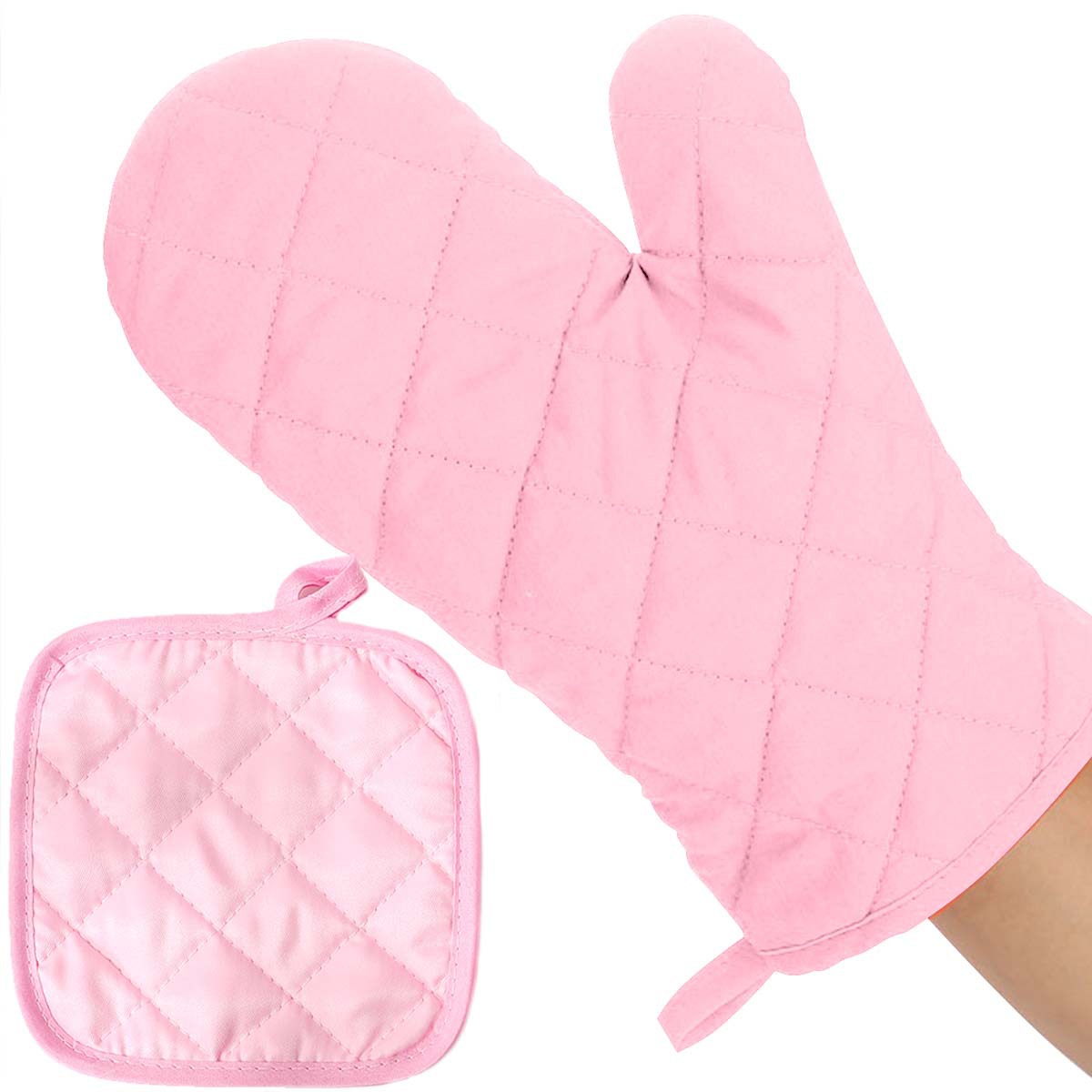 Guantes de aislamiento de rejilla rosa guantes almohadilla de guante izquierda y derecha guantes de horno universal almohadilla de protección de escritorio a prueba de quemaduras