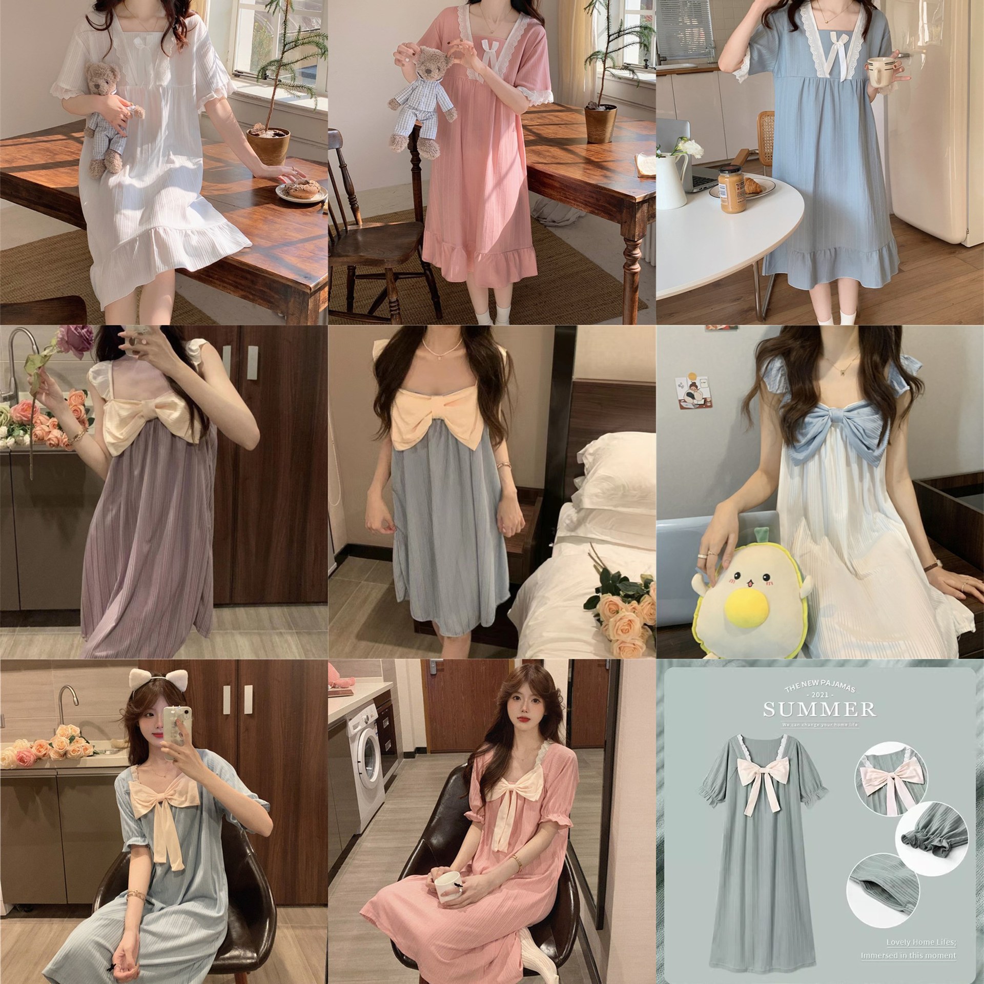 Transmisión en vivo el comercio exterior 2023 verano princesa estilo camisón dulce linda chica corazón manga corta hogar desgaste celebridad en línea se puede usar fuera