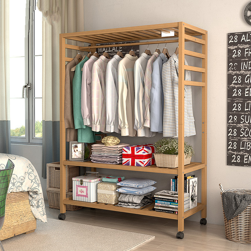 Clothes Rack Floor-Standing Bedroom Wardrobe Simple Household Clothes Rack Simple Modern Solid Wood Floor-Standing Coat Rack