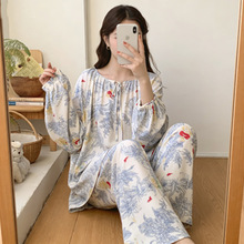睡衣女春夏季棉绸国风家居服夏天可外穿新中式大码人造棉绵绸套装