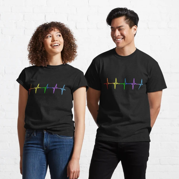 Colorful ECG Heartbeat T-Shirt Image 2