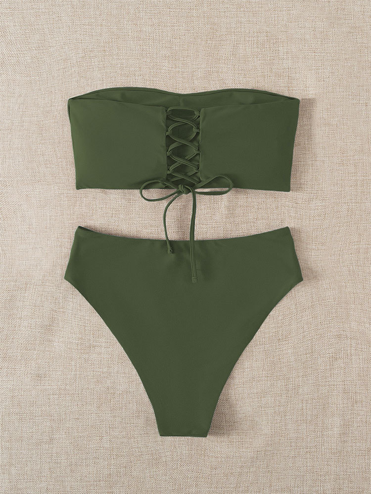 Bikini 2024 new sexy solid color strapless high waisted bikini women's swimsuit_voghion.com
