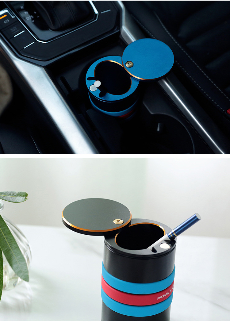 Aluminum Alloy Household Large Ashtray with Lid, Large Heightened High-End Enclosed Car Ashtray