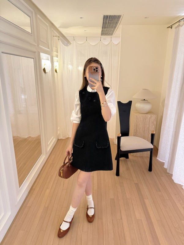 DIGM | 2025秋冬法式重工钉珠收腰拼接背心裙短裙连衣裙女A10973|undefined