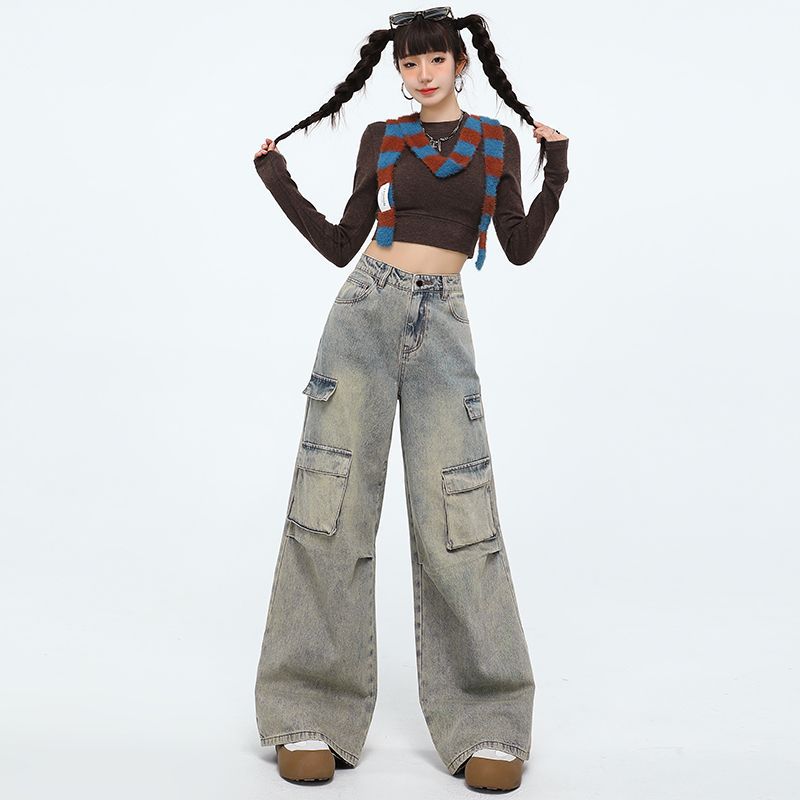 American spring clothing new hot girl style women's denim wide-leg pants work pants jeans women's trousers length