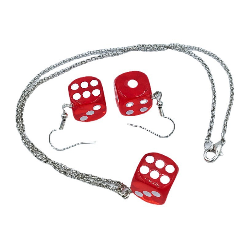 Nihaojewelry Wholesale Fashion Metal Chain Dice Pendant Earrings Necklace Set display picture 4