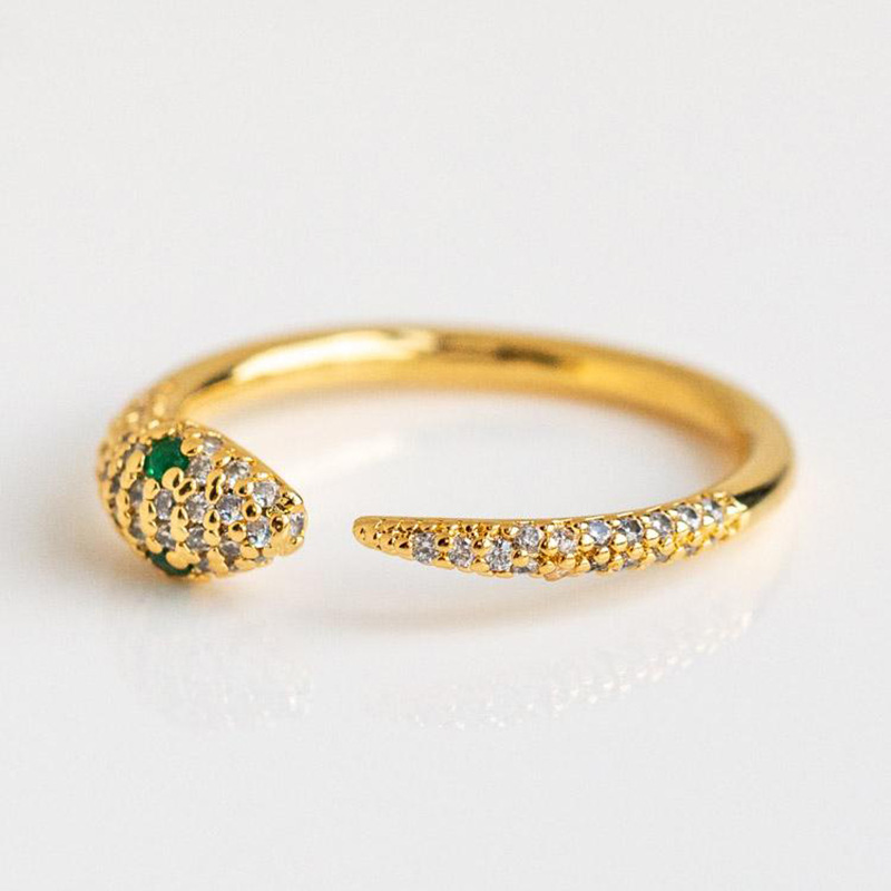 European And American Fashion Copper-plated 18k Gold Micro-inlaid Zircon Snake Ring display picture 5