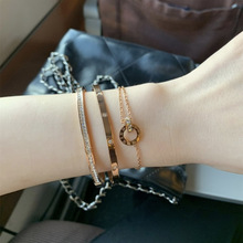 钛钢不掉色手镯小众百搭轻奢玫瑰金高级满钻手环配饰法式镶钻手镯