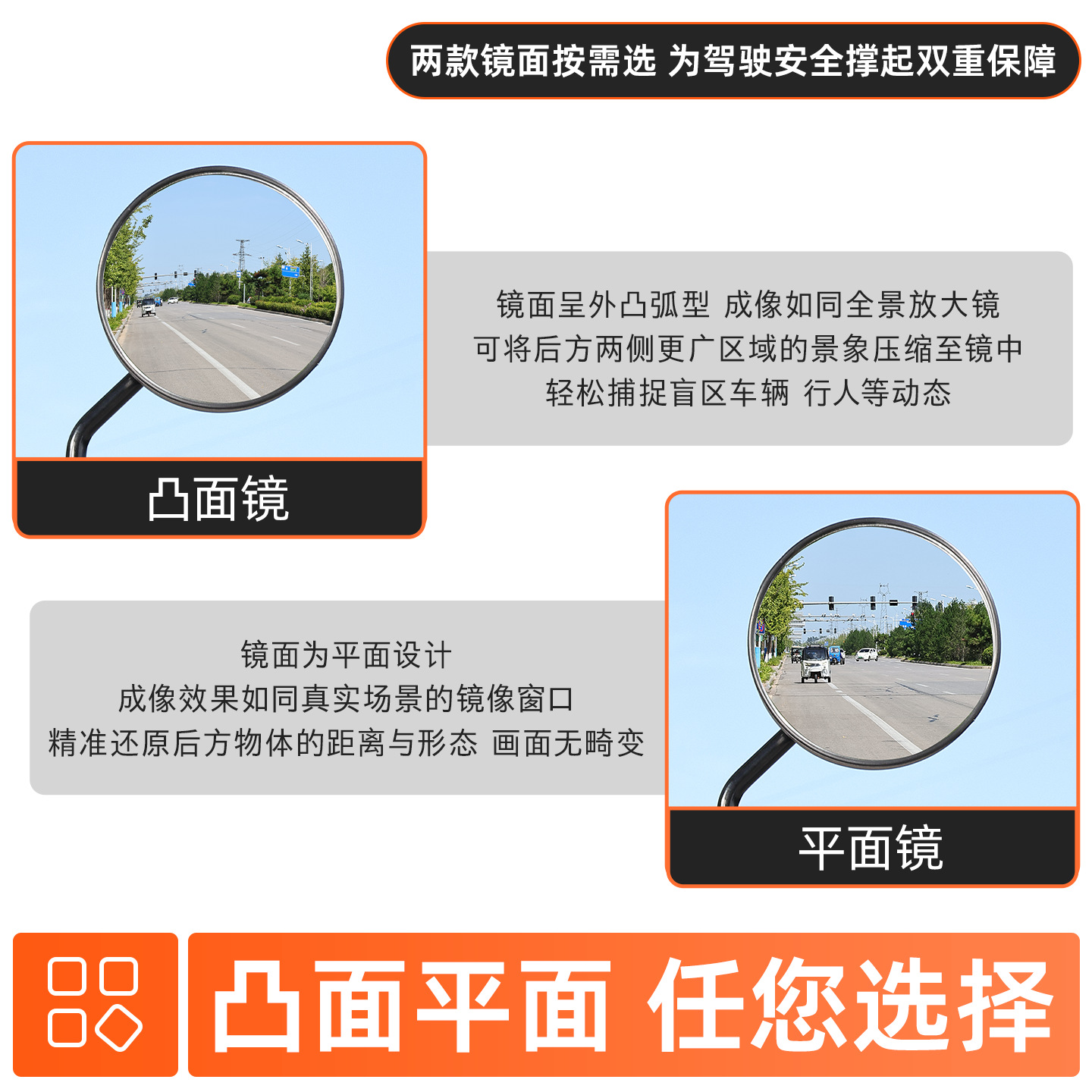 Espejo retrovisor de barra corta Espejo retrovisor de carro de batería eléctrica Espejo retrovisor de scooter redondo Revisado Espejo retrovisor de alambre de 8 mm