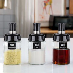 Condiment glass bottle with moisture-proof lid and spoon, integrated condiment jar, kitchen supplies storage jar, live streaming e-commerce, original oil