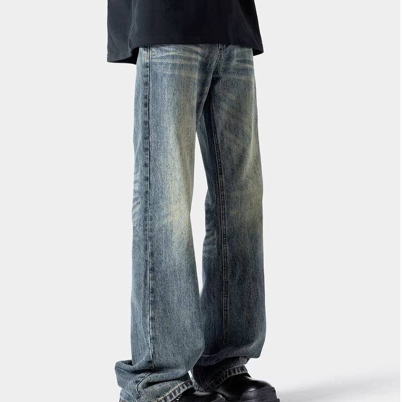 American Jeans Men's Autumn Thin Vintage Casual Pants Men's Trendy Brand Loose Blue Micro-Lar Pants