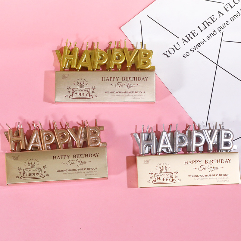 Tuhao gold happy birthday candle plug-in Internet celebrity ins gold silver letter candle cake decoration ornaments