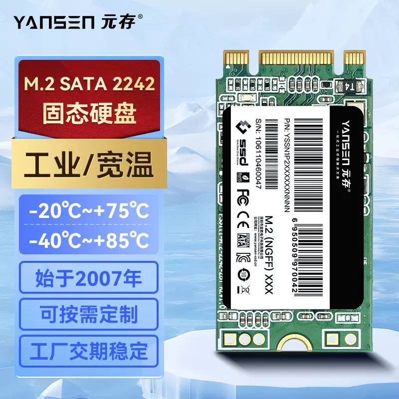 元存（YANSEN） M.2 SATA固态硬盘 宽温级128g工业设备 ngff SSD