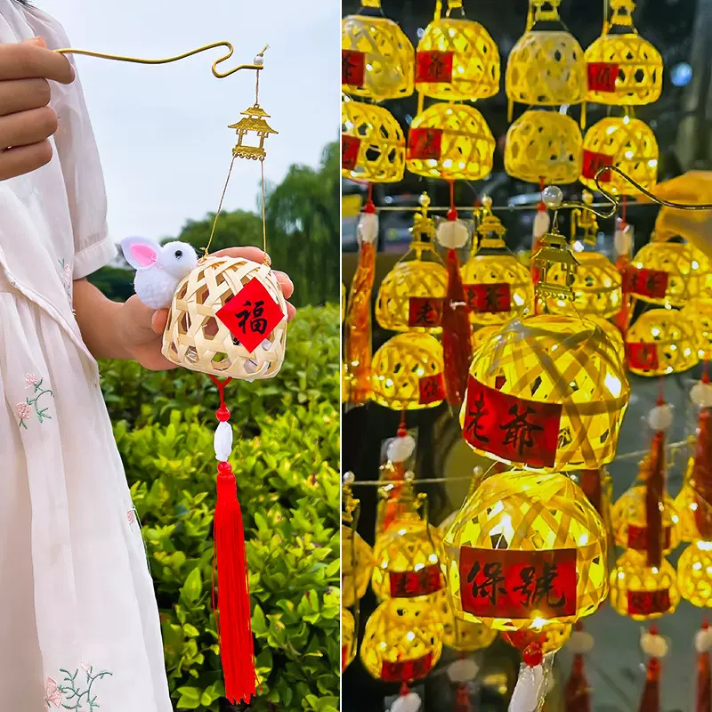 中秋节手提花灯复古风竹编小灯笼景区夜市地摊热销手工diy材料包
