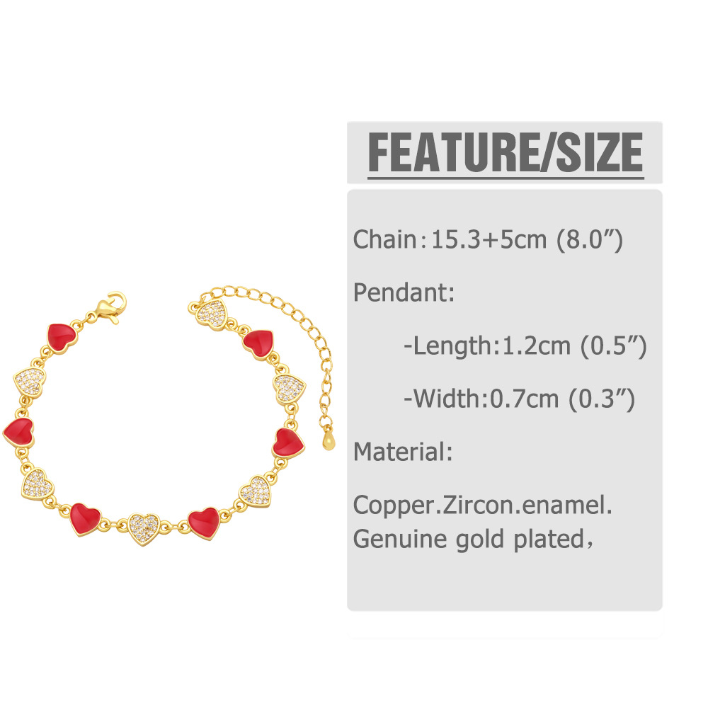Fashion Copper Heart shape Bracelet Enamel Zircon Copper Bracelets