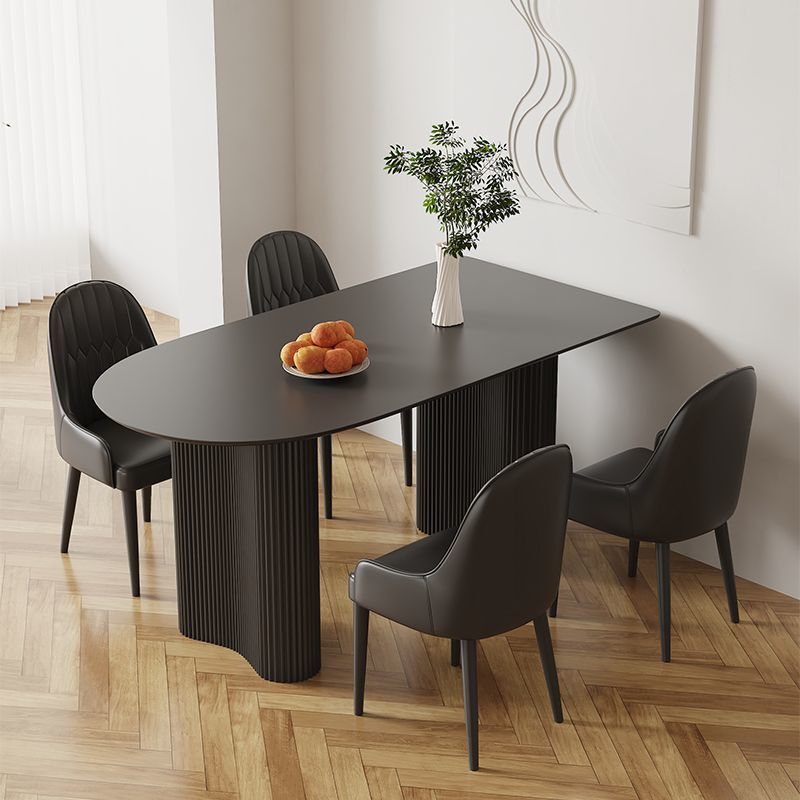 Cream Style Pure Black Slate Dining Table and Chair Combination Modern Simple Small Apartment Home Semi-Circular Dining Table