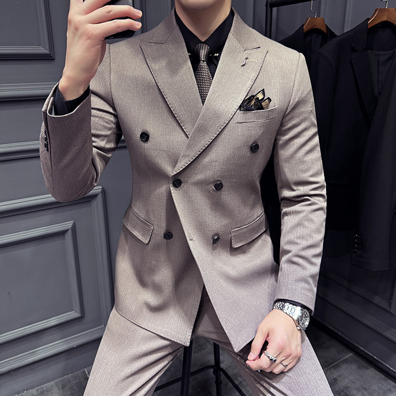 Gaoding Autumn and Winter Double-breasted Suit Jacket Men's Pinstripe Slim-fit Business Suit suit Wedding Groom Dress Gaoding Autumn and Winter Double-breasted Suit Jacket Men's Pinstripe Slim-fit Business Suit suit Wedding Groom Dress