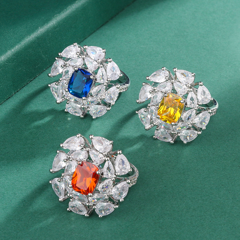 Fashion Flower Copper Inlay Zircon Open Ring 1 Piece