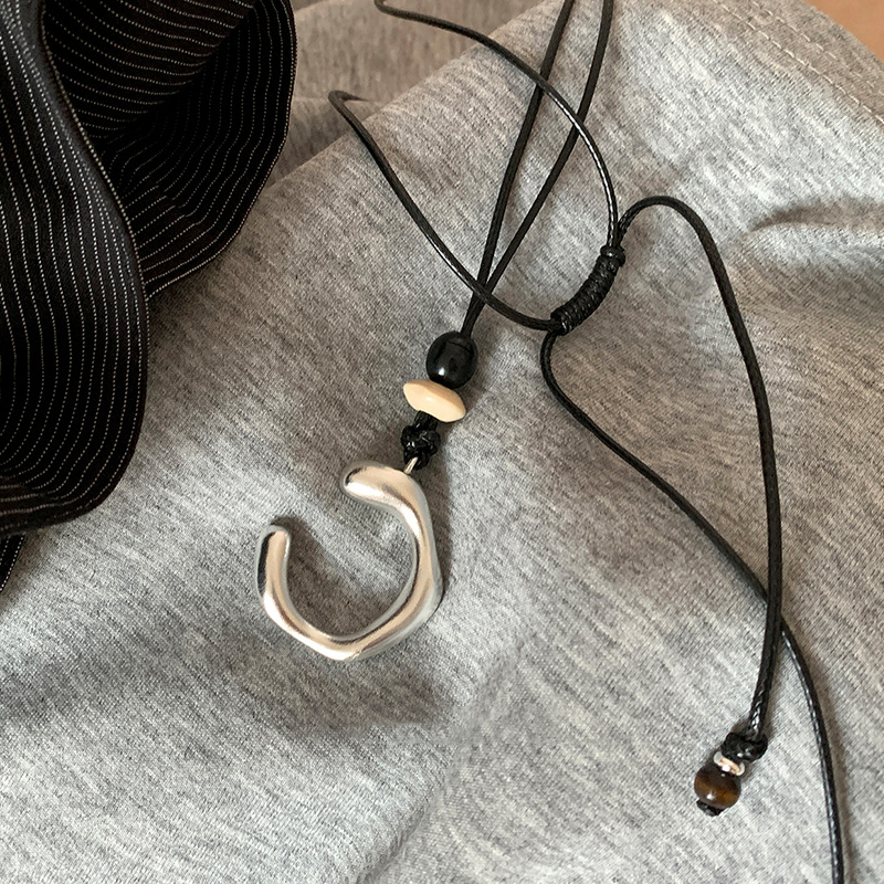 Matte metal long pendant, small design necklace, universal elegant sweater, trend of season