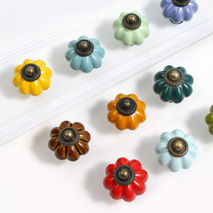 Wholesale color pumpkin ceramic handle furniture cabinet door handle solid wood wardrobe handle single hole drawer handle hardware