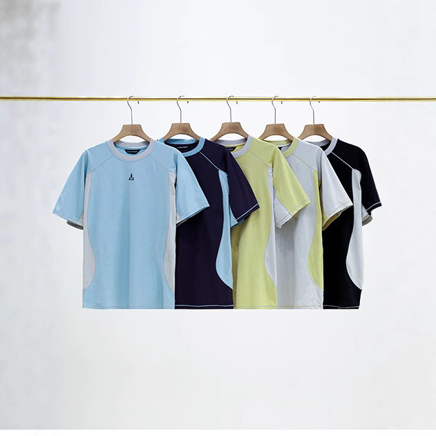 Mountain Style Outdoor Contrasting Color Splicing Quick-Drying Short-Sleeved Men's T-Shirt Casual Sports Breathable Moisture-Wicking Hiking Men's and Women's T-Shirt