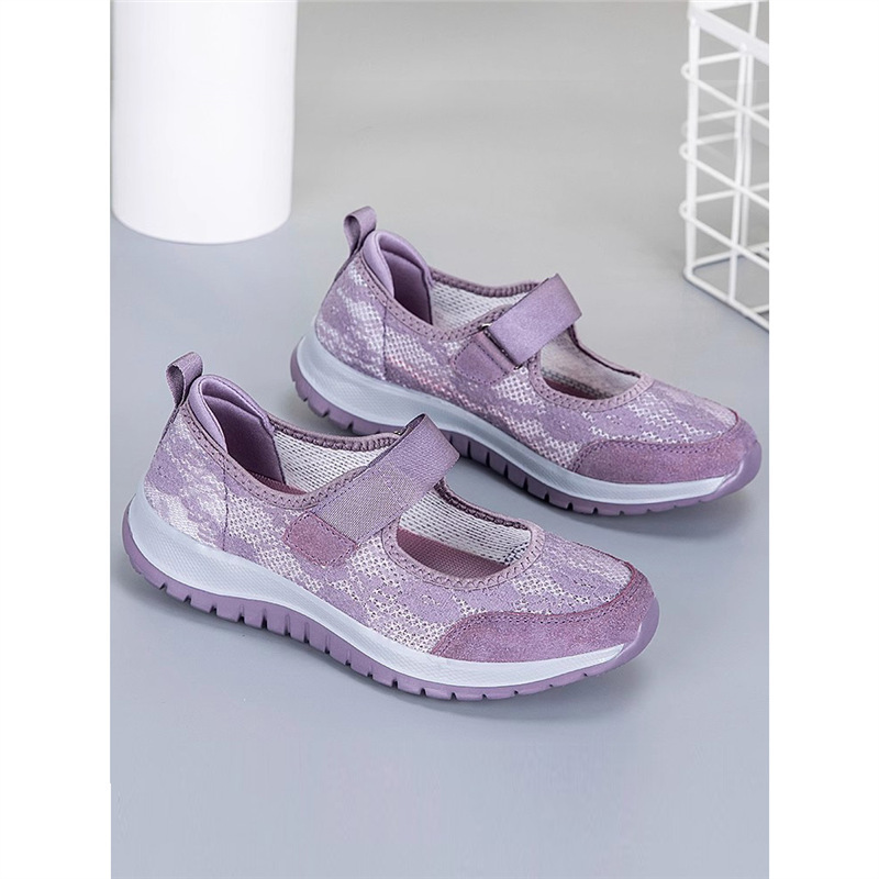 Elderly Women's Summer Shoes, Lace Breathable Middle-Aged and Elderly Walking Shoes, Soft-Soled Square-Mouthed Shoes, Old Beijing Cloth Shoes