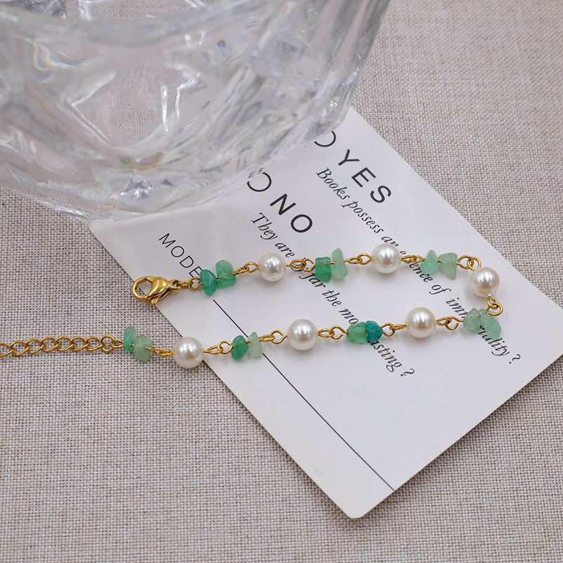 Natural Stone Pearl Beaded Stainless Steel Bracelet