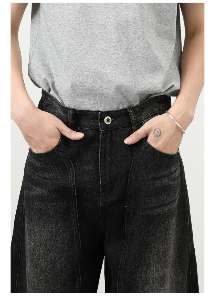 Quần jeans nam dáng thẳng rộng phối màu phong cách retro — màu xanh, màu xám đen chi tiết 19
