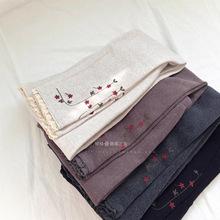 秋装新品 日系学院风甜美松紧腰刺绣棉质打底裤女小脚裤显瘦