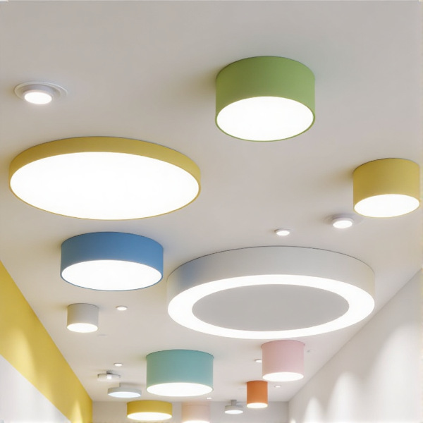 瑜伽馆舞蹈室圆形吸顶灯走道彩色造型灯奶茶店学校教室商铺护眼