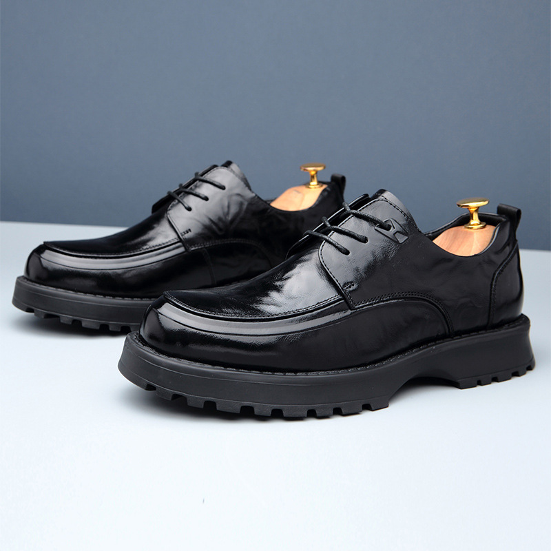 Men's Leather Shoes, Lightweight Foam Sole, Trendy and Versatile Lace-Up Groom's Shoes, Business Casual Men's Formal Shoes