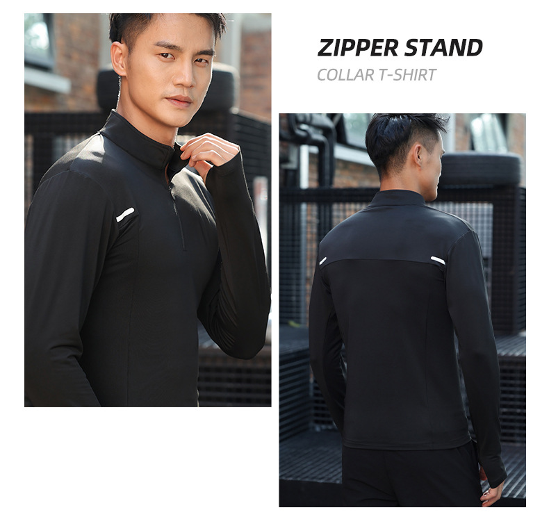 Stand-up Collar Quick-drying Polo Shirt Semi-zipper Fitness Men's Fitness Clothing_voghion.com