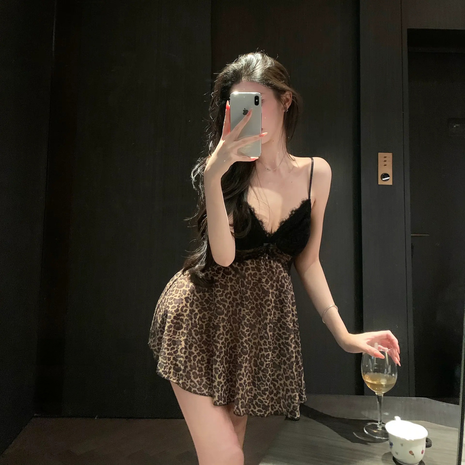 2026 New Semi-Transparent Leopard Print Pajamas, Mesh Lace Sexy Backless Loungewear, High-End Pure Desire Style Nightdress for Summer