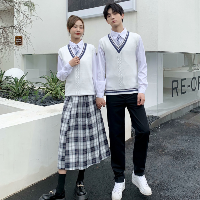 女白衬衫长袖+温柔一刀马甲+一刀长裙+一刀领带