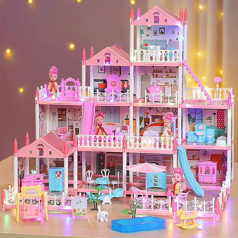 Детский игровой домик-замок для девочек, кукольный домик, вилла, конструктор для сборки, трансграничная продажа