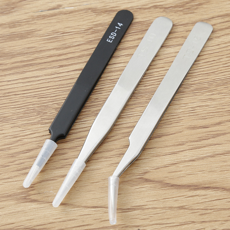 不锈钢加厚镊子弯头细尖头防静电手工小镊子燕窝挑毛维修工具套装