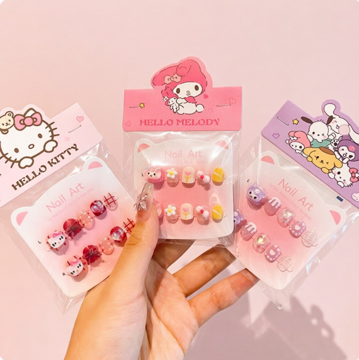 Cartoon Children's Wearable Nails New Year Style Little Girl Jelly Glue Removable Nail Stickers Gift Toy Nail Stickers
