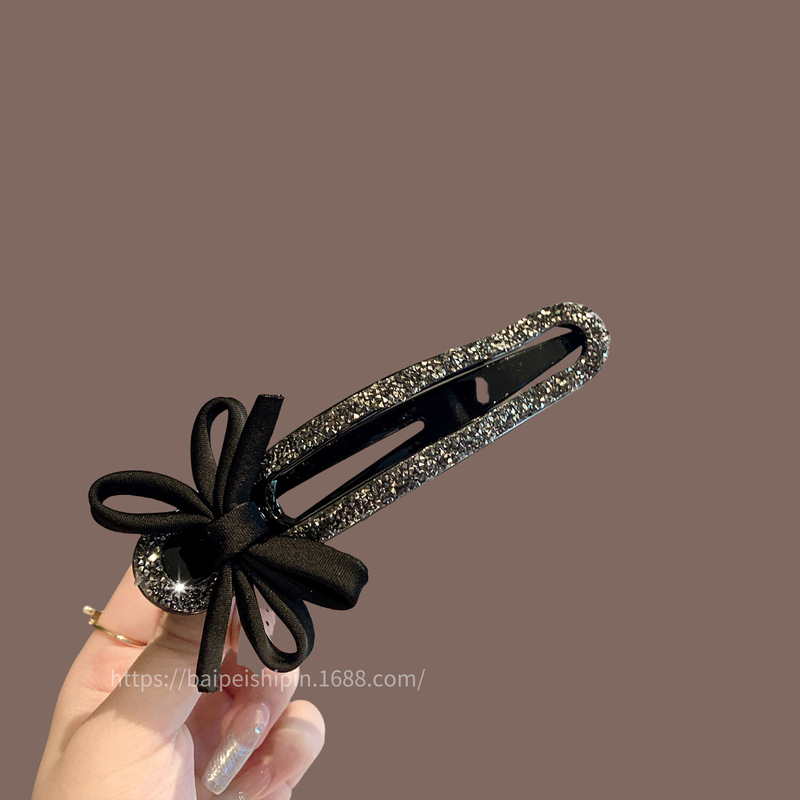 黑色蝴蝶结发夹女水钻爆闪前额刘海碎发边假期气质优雅高级感发饰|undefined