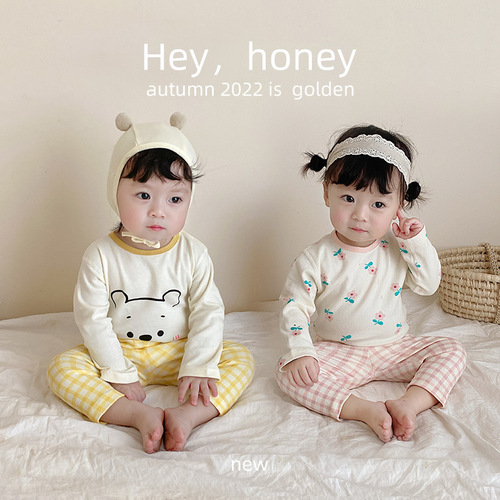 22 Korean-style Insta children's boneless autumn and winter sets pajamas and underwear two-piece set home wear