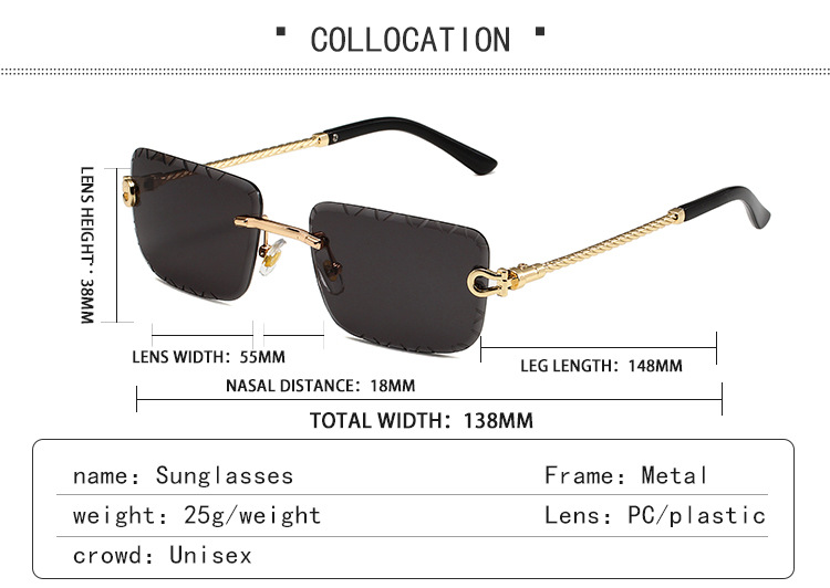 45g Weight Frameless Glasses Structure Sunglasses Classification PC, UV400 Protection Lens Material Polygon Glasses Style Outdoor, Daily Occasion Solid Color Pattern Unisex Gender Casual, Simple Style Style Casual Simple Style Solid Color PC UV400 Protection Polygon Frameless Women's Sunglasses 4