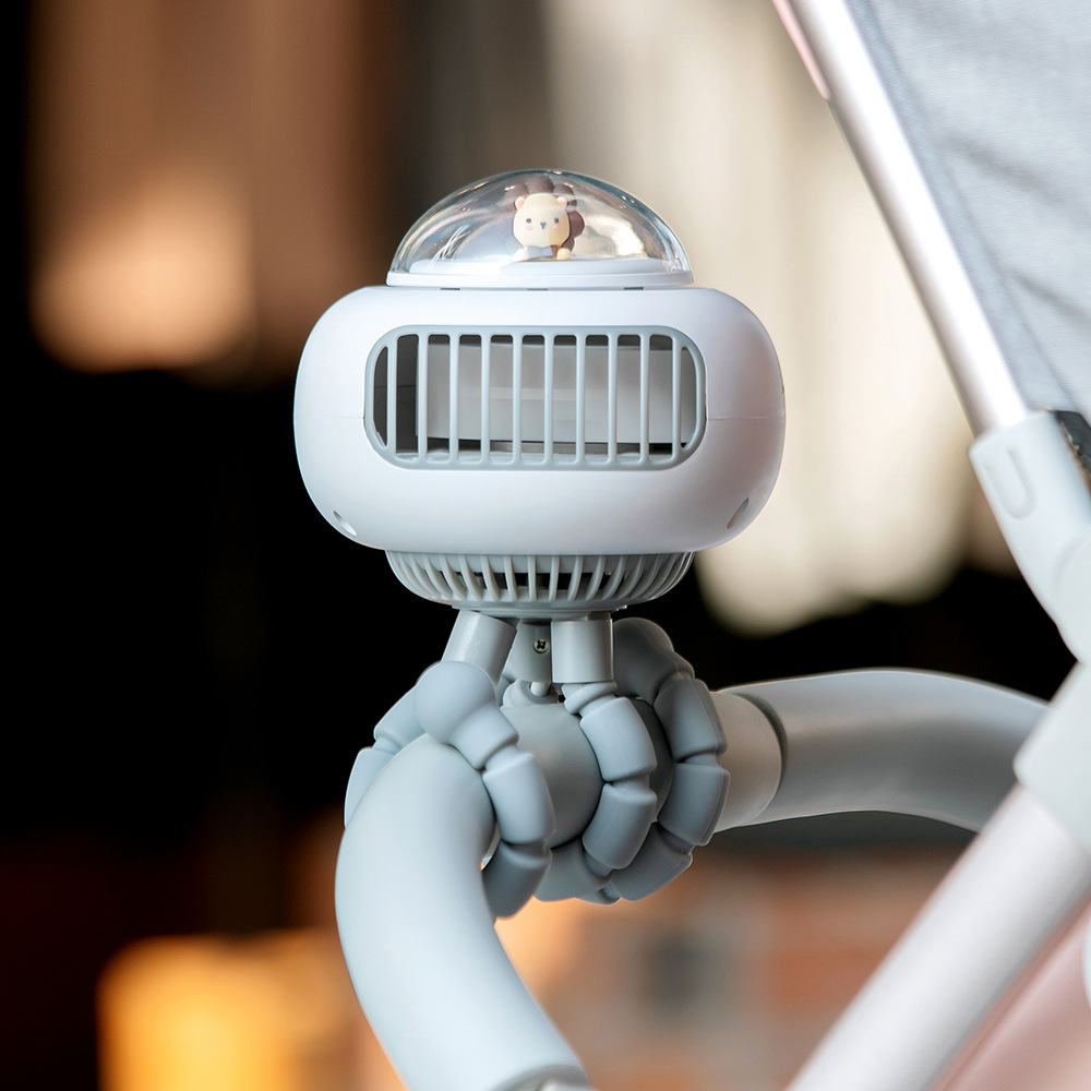 新品F37嬰兒車風(fēng)扇學(xué)生宿舍靜音usb八爪魚兒童手持小型桌面充電扇